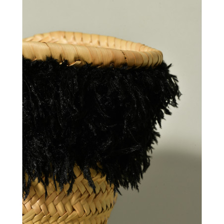 Sac en raphia tressé à plumes noires Caterina Bertini