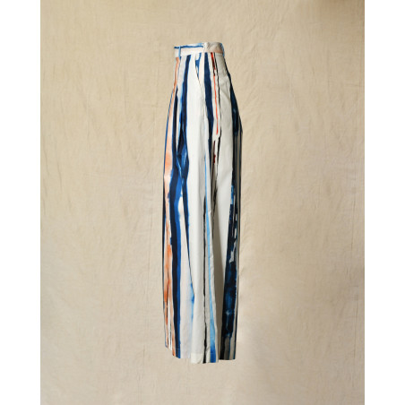Pantalon blanc à rayures abstraites multicolores Lady Cotton