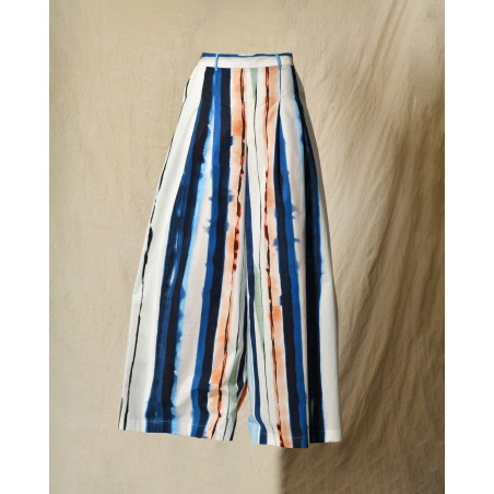 Pantalon blanc à rayures abstraites multicolores Lady Cotton