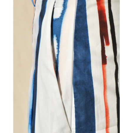 Pantalon blanc à rayures abstraites multicolores Lady Cotton