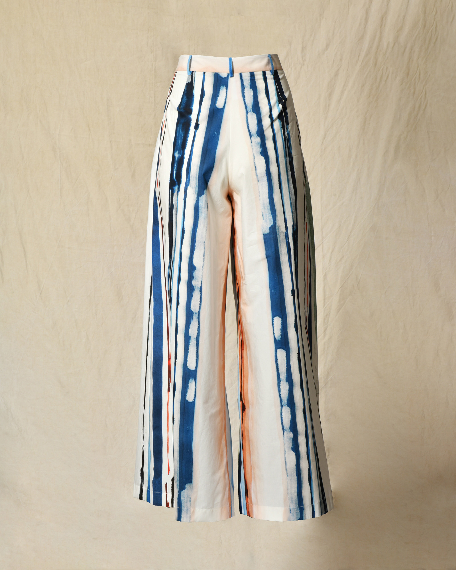 Pantalon blanc à rayures abstraites multicolores Lady Cotton