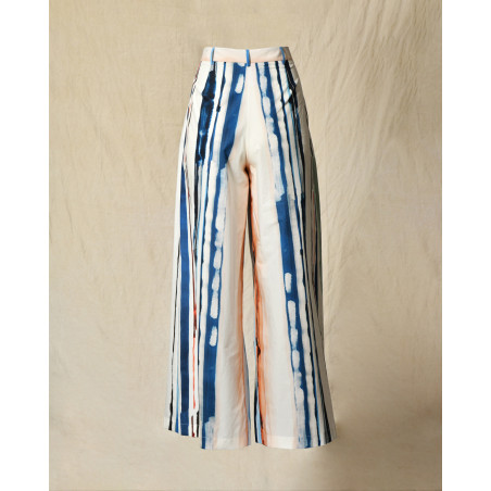 Pantalon blanc à rayures abstraites multicolores Lady Cotton
