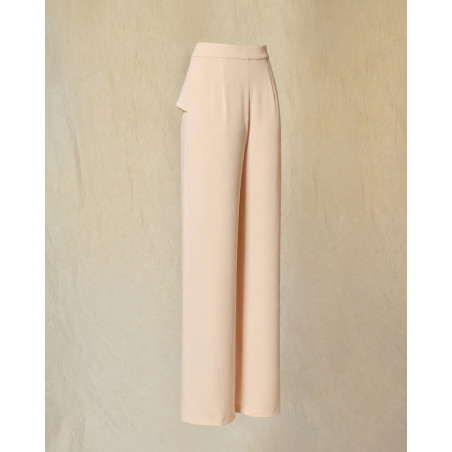 Pantalon palazzo rose poudré à détail volanté Edward Achour