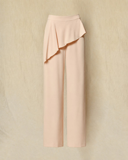 Pantalon palazzo rose poudré à détail volanté Edward Achour