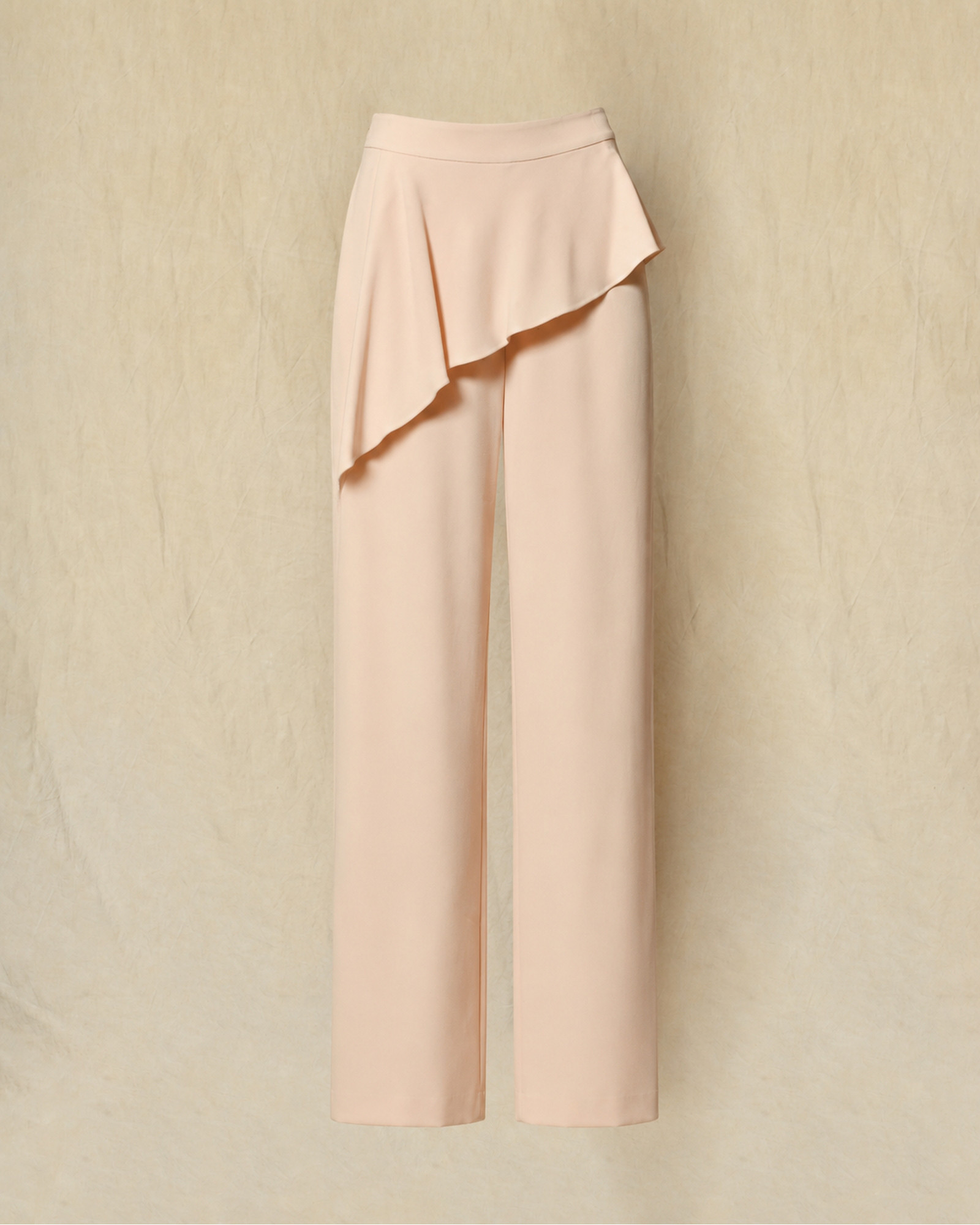 Pantalon palazzo rose poudré à détail volanté Edward Achour