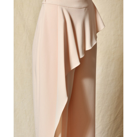 Pantalon palazzo rose poudré à détail volanté Edward Achour