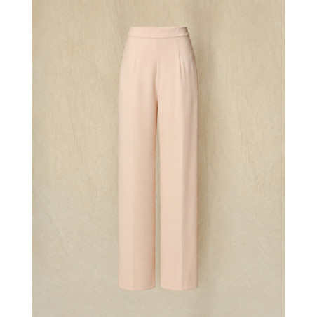 Pantalon palazzo rose poudré à détail volanté Edward Achour