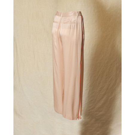 Pantalon palazzo satiné rose poudré Lorena Antoniazzi