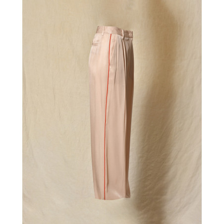 Pantalon palazzo satiné rose poudré Lorena Antoniazzi