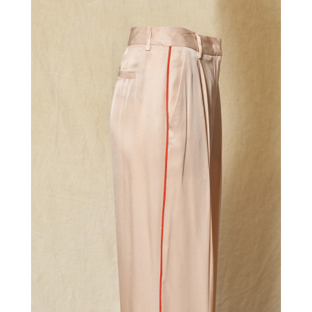 Pantalon palazzo satiné rose poudré Lorena Antoniazzi