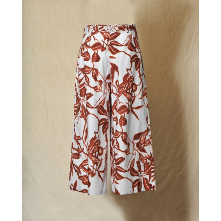 Pantalon bleu à imprimé florale rouge Lady Cotton