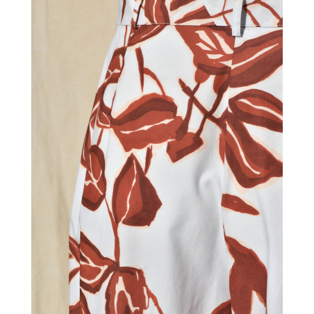 Pantalon bleu à imprimé florale rouge Lady Cotton