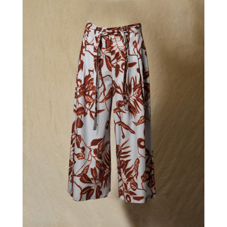 Pantalon bleu à imprimé florale rouge Lady Cotton