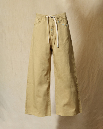Jean wide leg beige à surpiqures Front Street