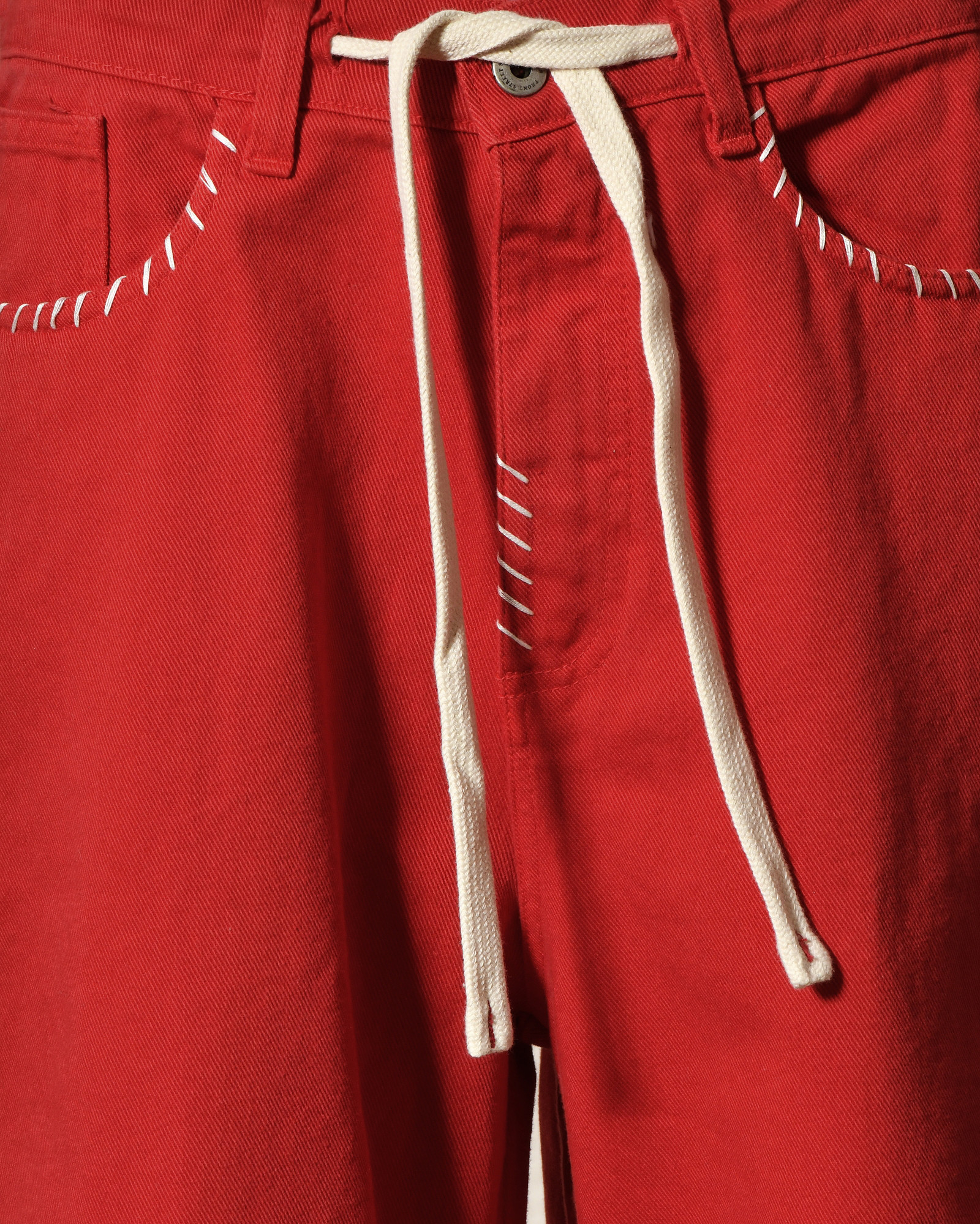 Jean wide leg rouge à surpiqures beige Front Street