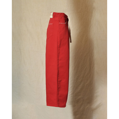 Jean wide leg rouge à surpiqures beige Front Street