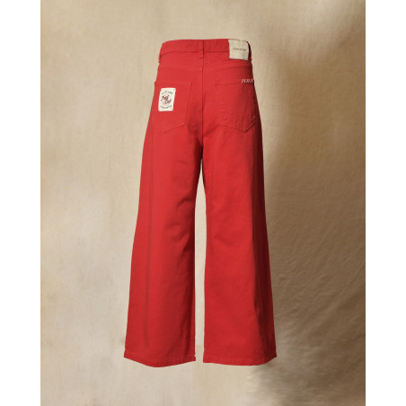 Jean wide leg rouge à surpiqures beige Front Street