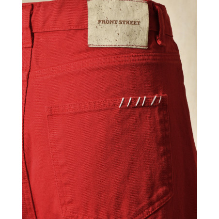 Jean wide leg rouge à surpiqures beige Front Street