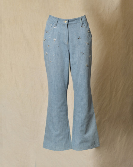 Jean en coton bleu à strass brodés Clips