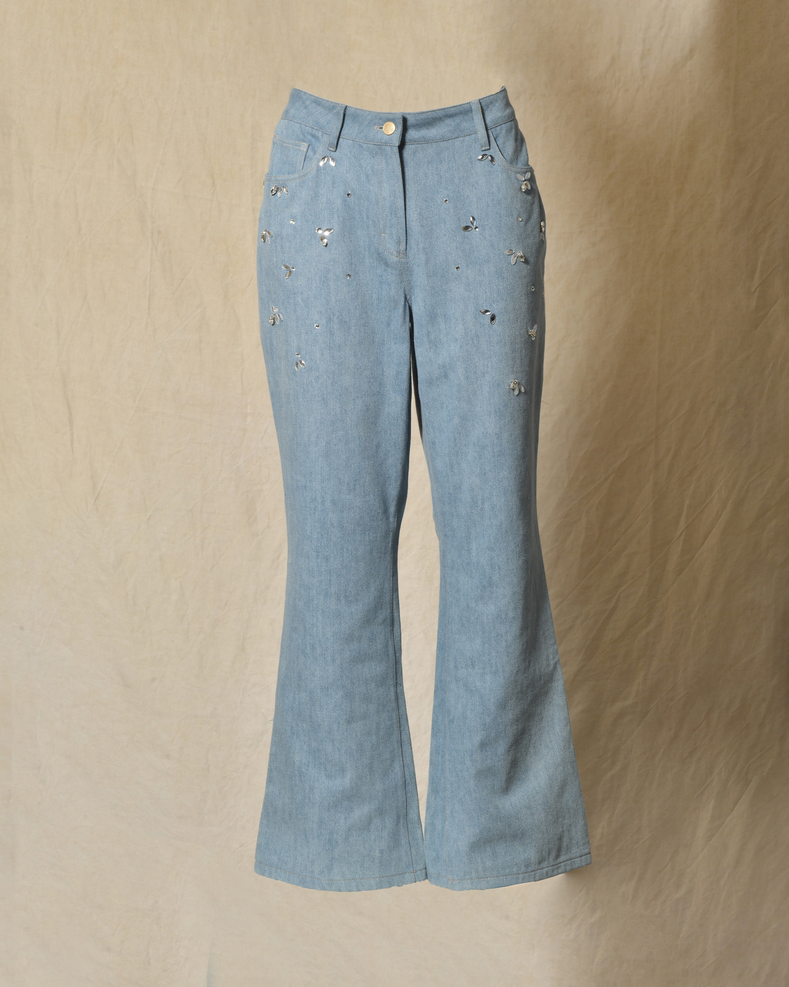 Jean en coton bleu à strass brodés Clips