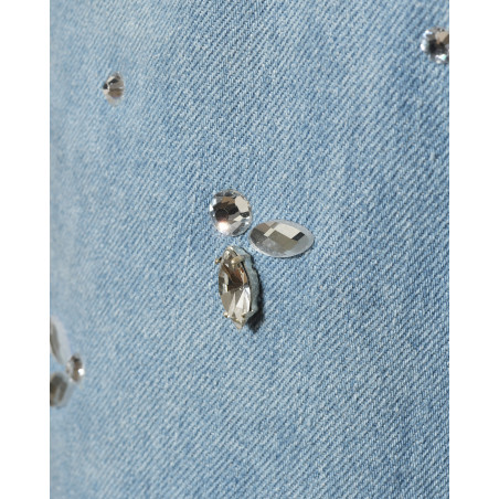 Jean en coton bleu à strass brodés Clips