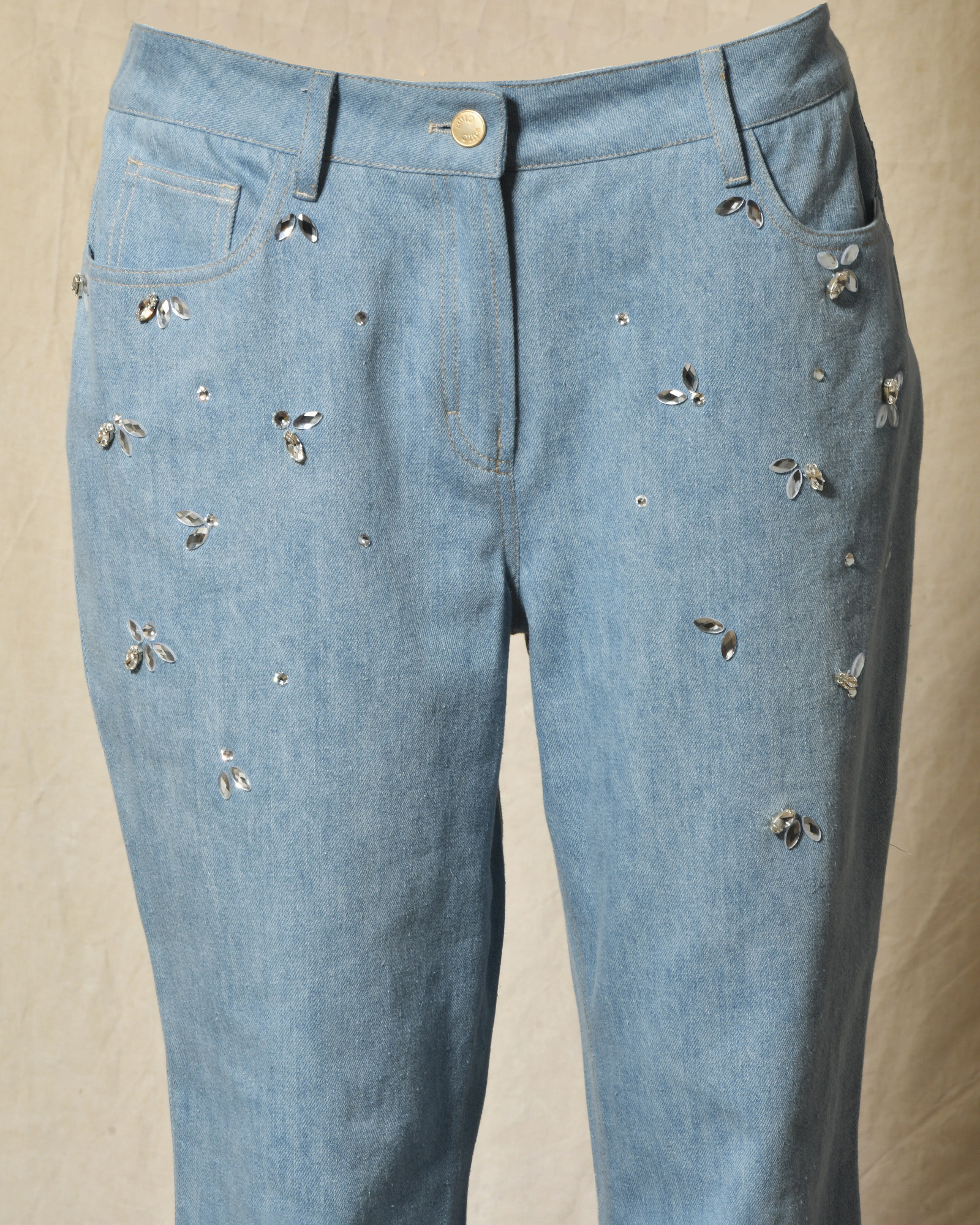 Jean en coton bleu à strass brodés Clips