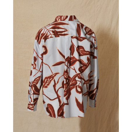 Chemise bleue à imprimé florale rouge Lady Cotton