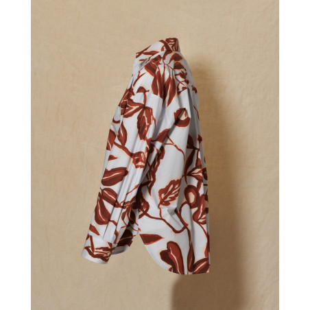 Chemise bleue à imprimé florale rouge Lady Cotton