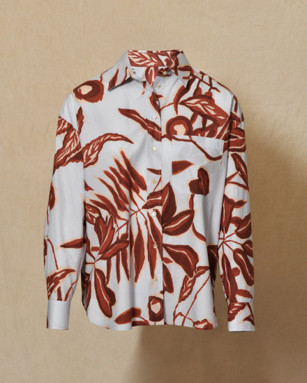 Chemise bleue à imprimé florale rouge Lady Cotton