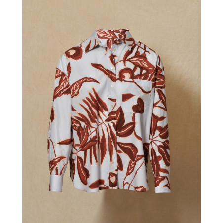 Chemise bleue à imprimé florale rouge Lady Cotton