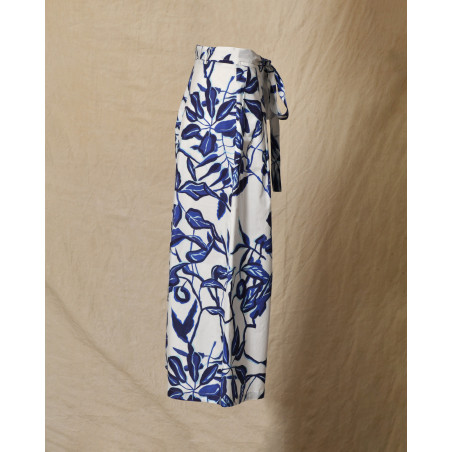 Pantalon blanc à imprimé bleu Lady Cotton