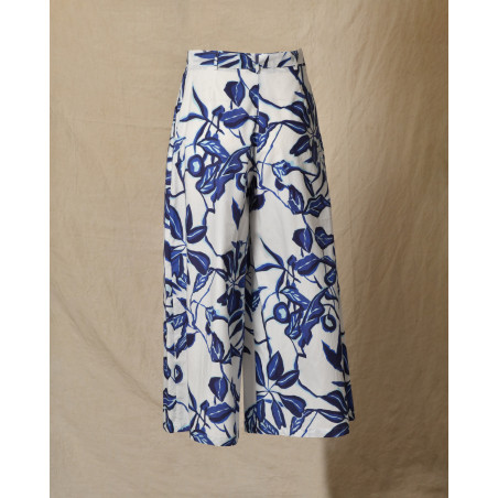 Pantalon blanc à imprimé bleu Lady Cotton