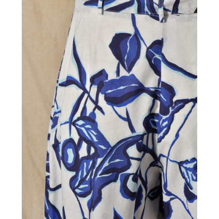 Pantalon blanc à imprimé bleu Lady Cotton