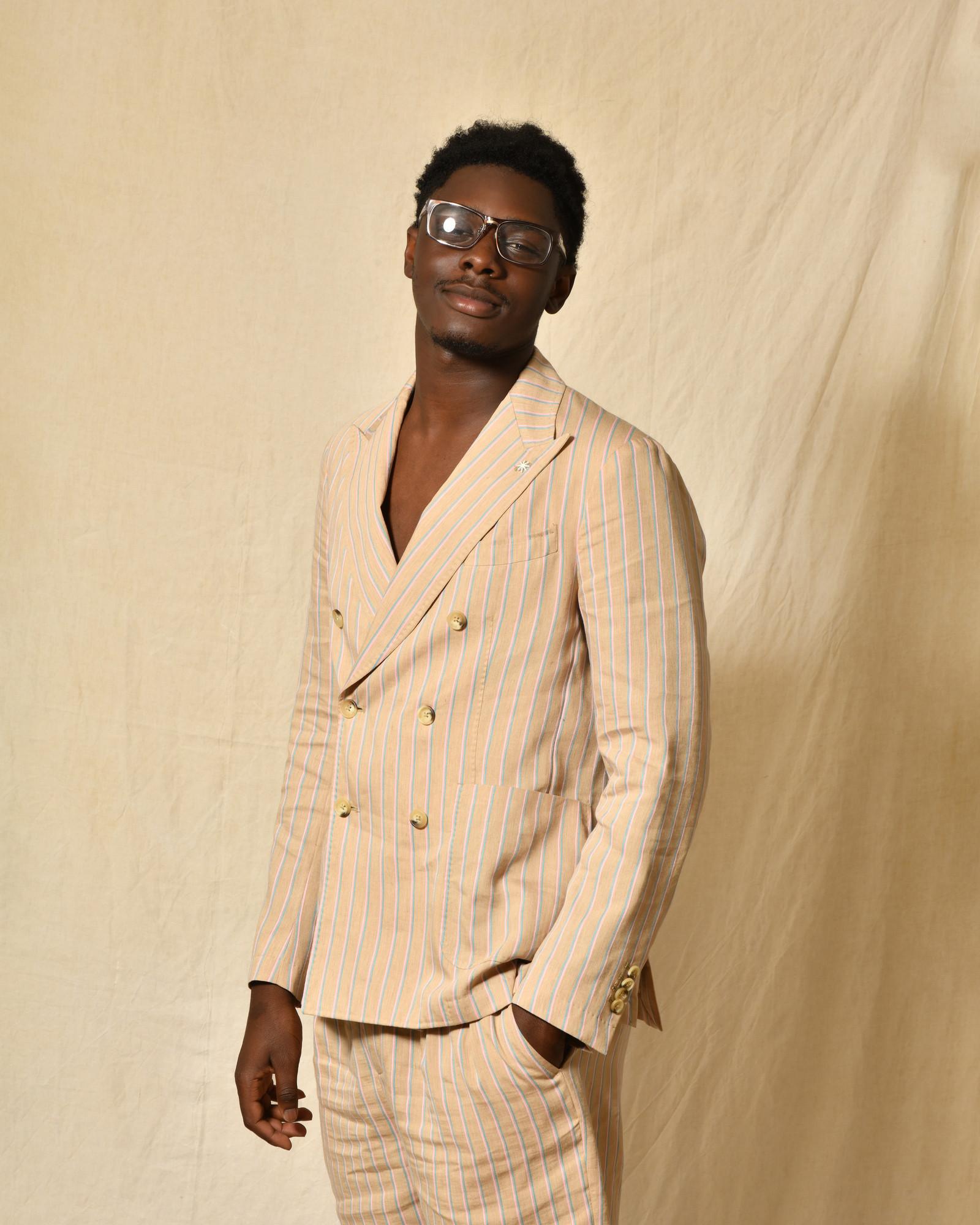 Veste blazer lin beige à rayures Manuel Ritz
