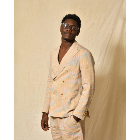 Veste blazer lin beige à rayures Manuel Ritz