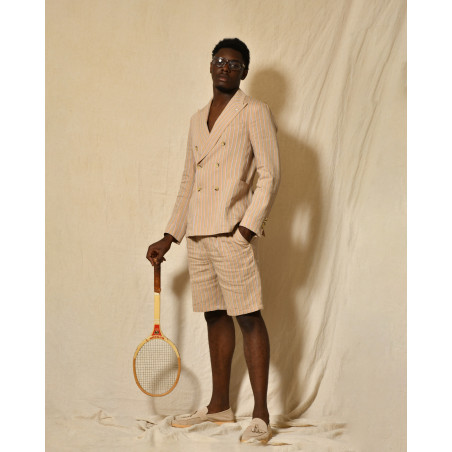Short en lin beige à rayures Manuel Ritz