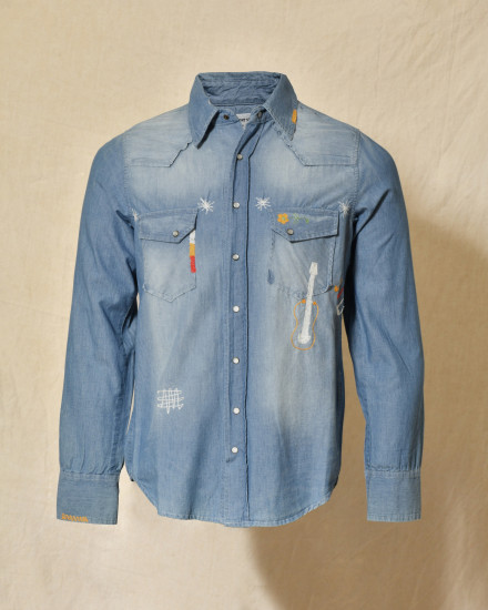 Chemise en coton bleu délavé à broderie multicolore Front Street