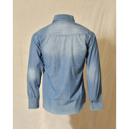 Chemise en coton bleu délavé à broderie multicolore Front Street