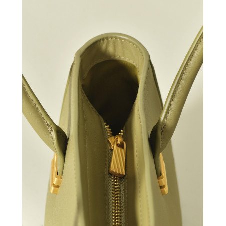 Sac en cuir lisse kaki à anses arrondies Kassandre