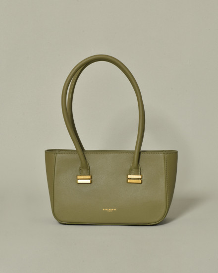 Sac en cuir lisse kaki à anses arrondies Kassandre