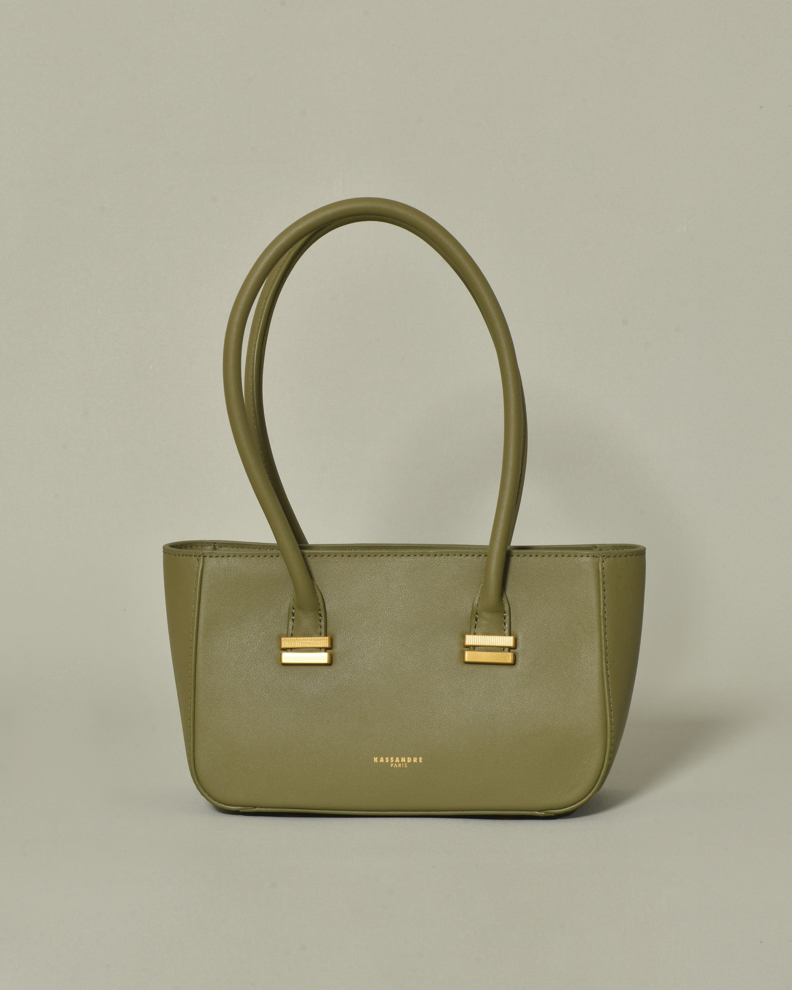 Sac en cuir lisse kaki à anses arrondies Kassandre