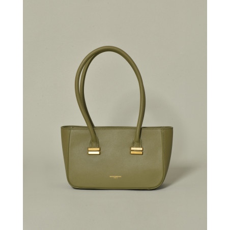 Sac en cuir lisse kaki à anses arrondies Kassandre