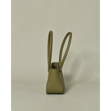 Sac en cuir lisse kaki à anses arrondies Kassandre