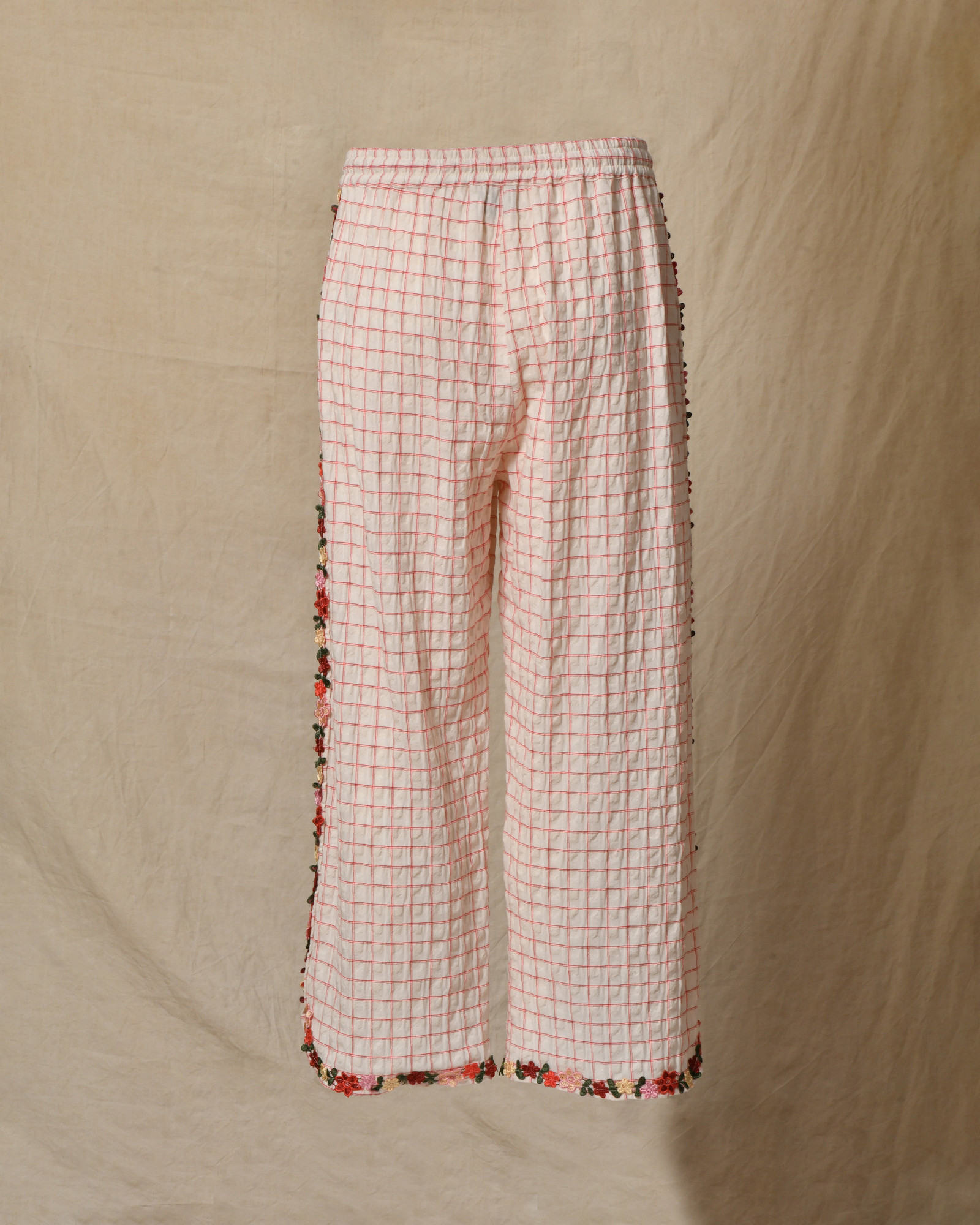Pantalon en coton à carreaux à broderies florales Front Street