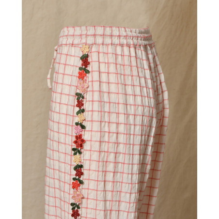 Pantalon en coton à carreaux à broderies florales Front Street