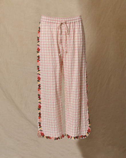 Pantalon en coton à carreaux à broderies florales Front Street