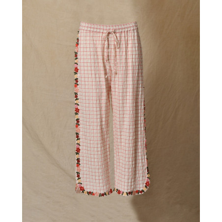 Pantalon en coton à carreaux à broderies florales Front Street