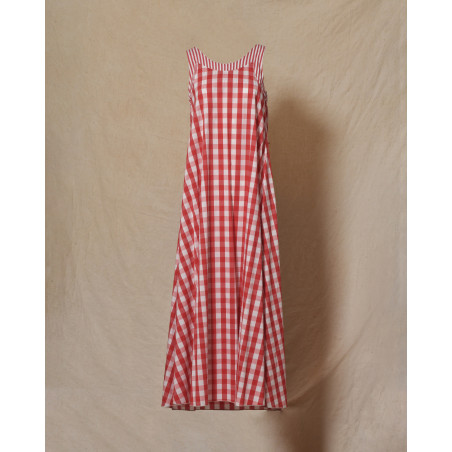 Robe longue sans manches à carreaux rouges Front Street