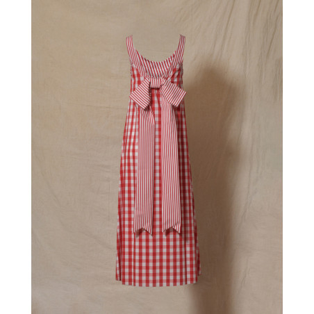 Robe longue sans manches à carreaux rouges Front Street