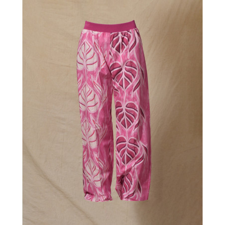 Pantalon en coton rose à motifs floraux She'so